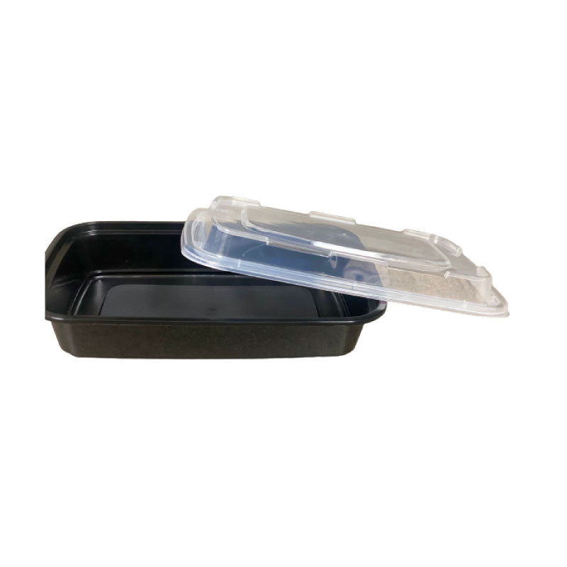 16 oz. Black 8" x 5 1/4" x 1 1/2" Rectangular Microwavable Heavy Weight Container with Lid 150/Case