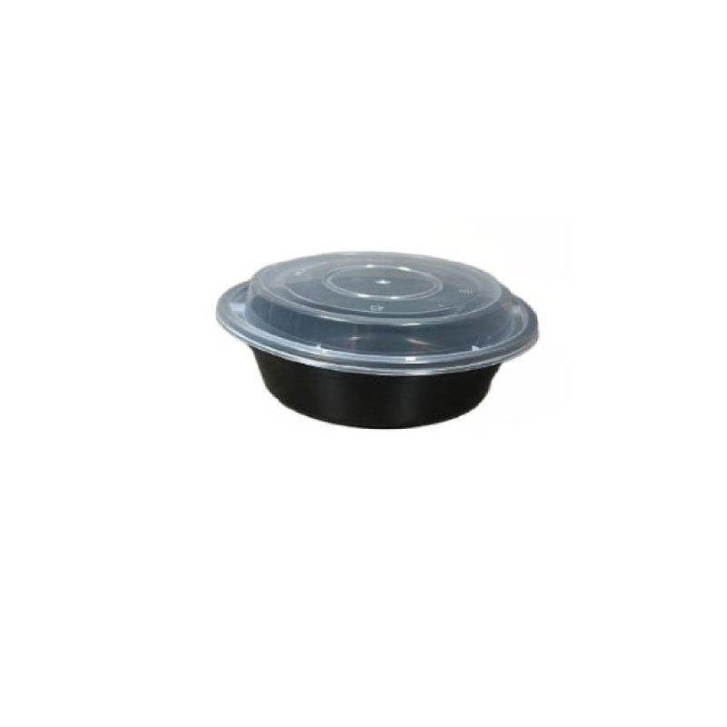 16 oz. Black Round Microwavable Heavy Weight Container with Lid 6 1/4" 150/Case