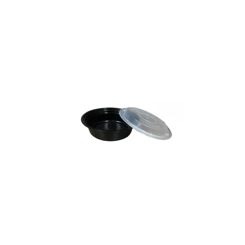 16 oz. Black Round Microwavable Heavy Weight Container with Lid 6 1/4" 150/Case