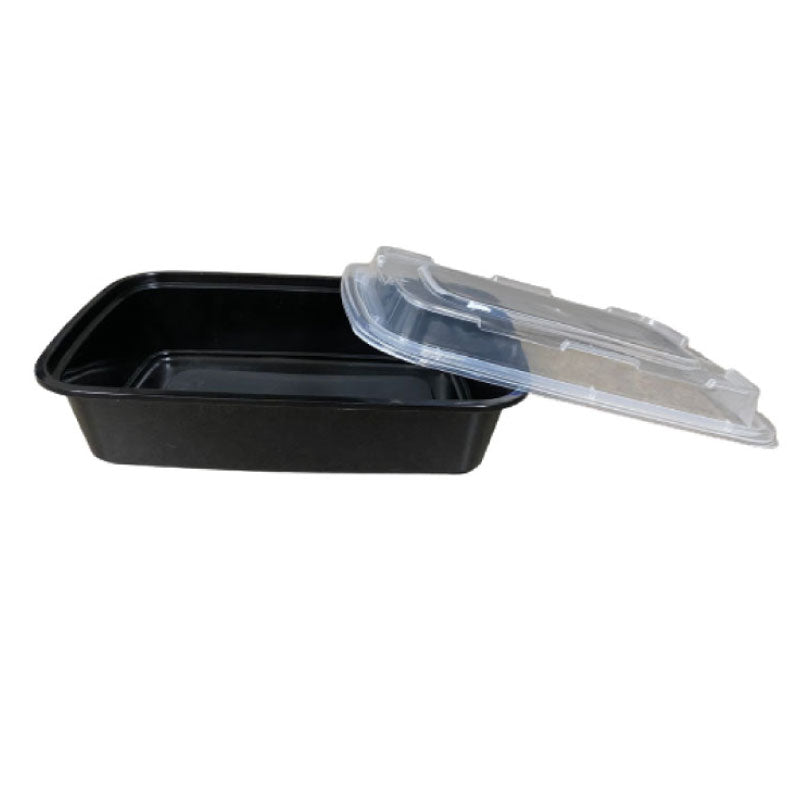 24 oz. Black Rectangular Microwavable Heavy Weight Container with Lid 8" x 5 1/4" x 2" 150/Case