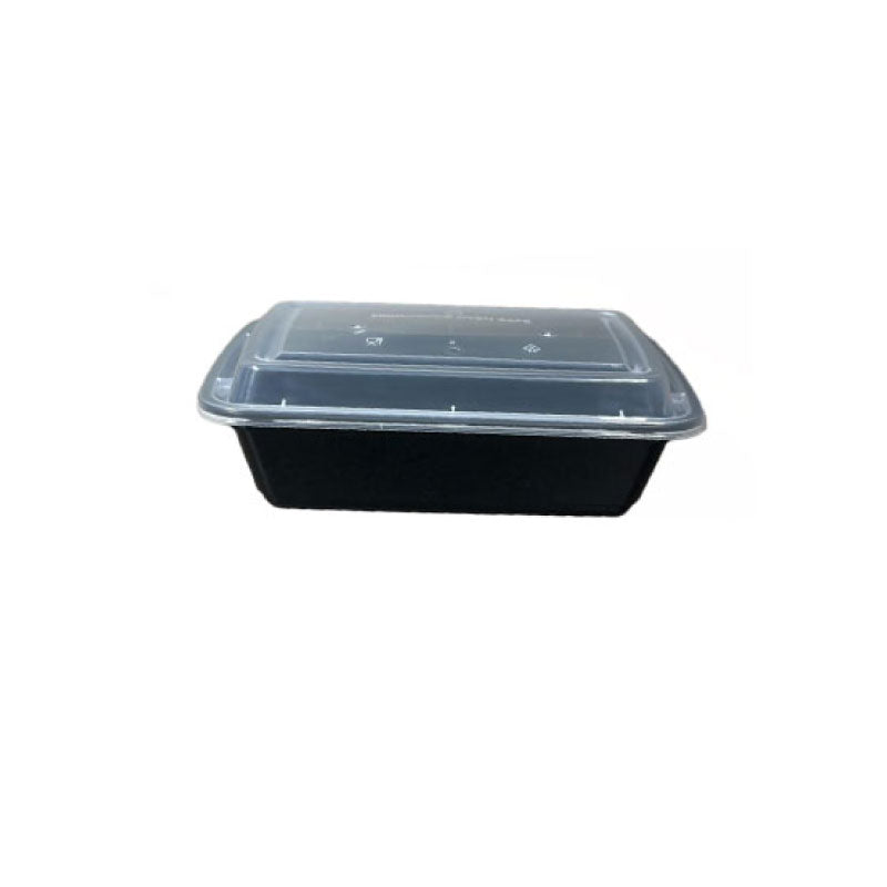 38 oz. Black Rectangular Microwavable Heavy Weight Meal prep Container with Lid 8 3/4" x 6 1/4" x 2" 150/Case