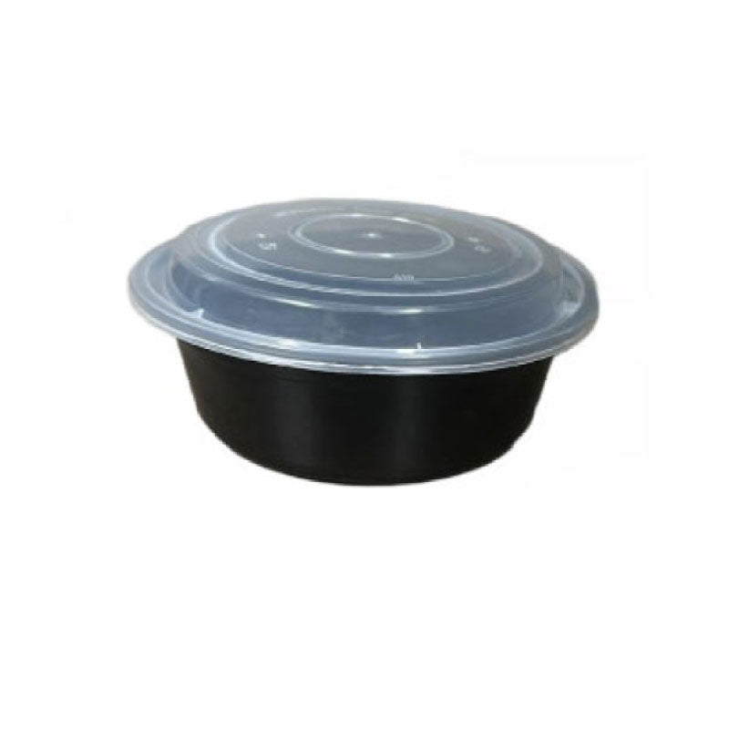 37/38 oz. Black Round Microwavable Heavy Weight Container with Lid 150/Case