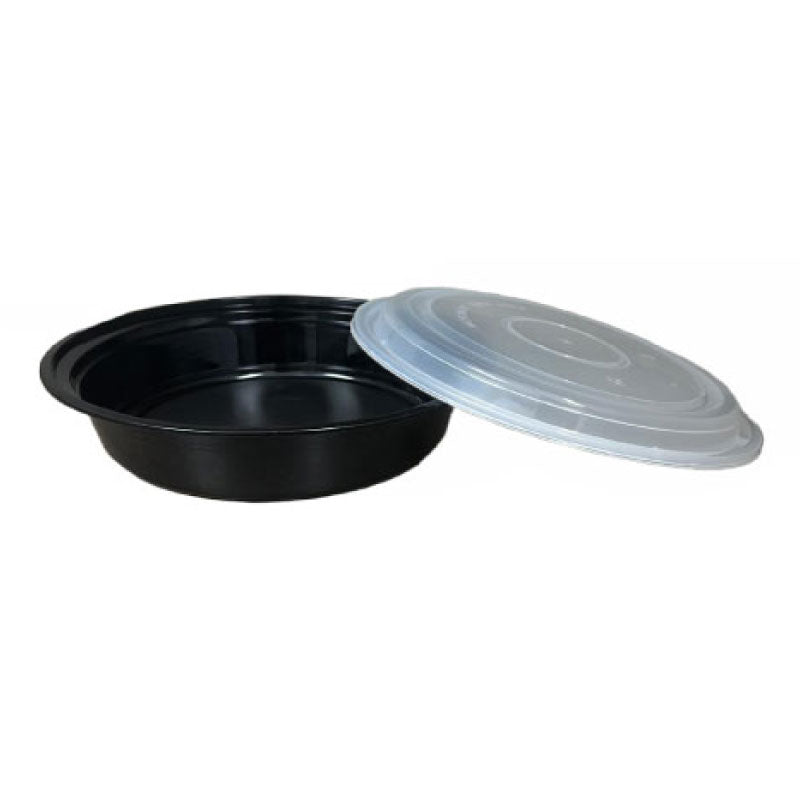 48 oz. Black Round Microwavable Heavy Weight Meal prep Container with Lid 9" 150/Case