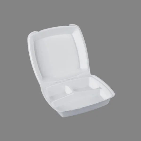 Dart 85HT3 Foam Container – 3 Compartment – 8 3/8" x 7 7/8" x 2 7/8" – 200/Case