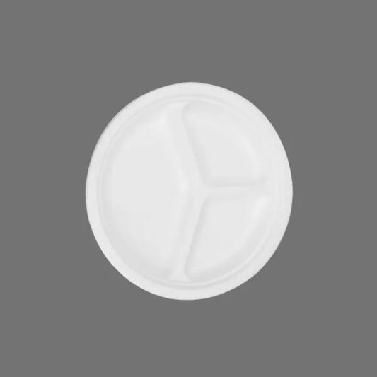 10" 3 Compartment Compostable Bagasse Plate – 500/Case