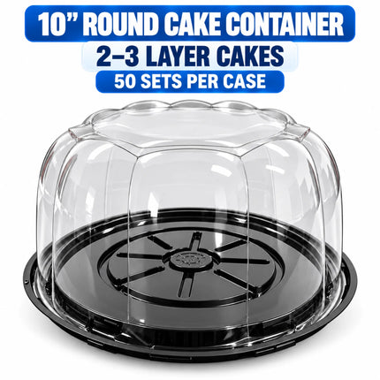 10" Black Round Cake Container with Clear Dome Lid – 2-3 Layer, 50/Case