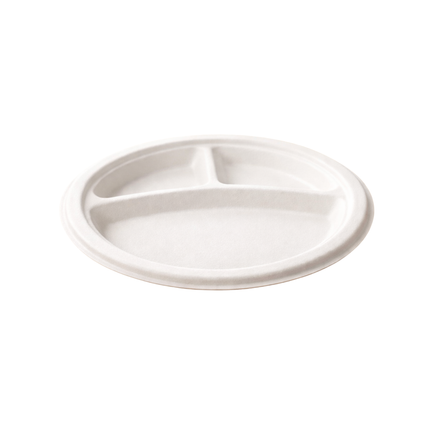 Compostable Bagasse Plate 10" - 3 Compartment 500/Case