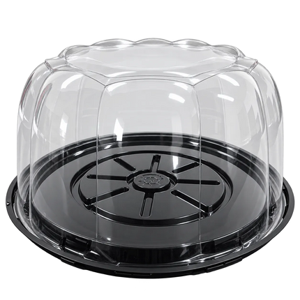 10" Black Round Cake Container with Clear Dome Lid – 2-3 Layer, 50/Case
