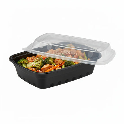 12 oz Black PP Rectangular Food Container with Clear Lid - stacked view