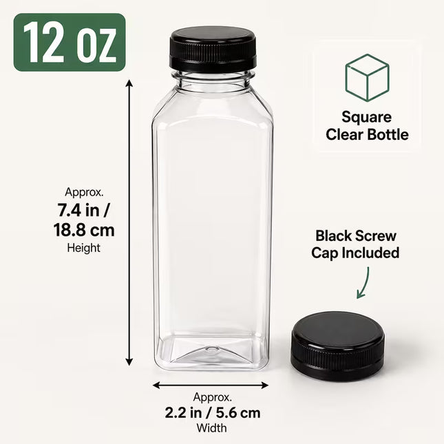 12 oz Clear PET Juice Bottle with Lid - 50/Case