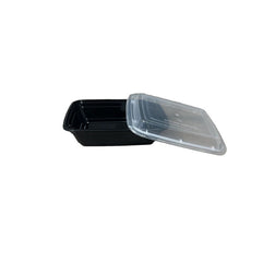 Recipiente rectangular resistente para microondas, de 12 oz, de color negro, de 6" x 4 3/4" x 1 3/4" con tapa, 150 por caja 