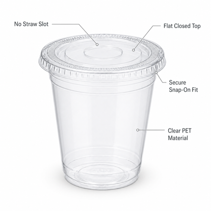 Rise Up 16/20 oz Clear PET Flat Lid without Straw Slot - 1000/Case