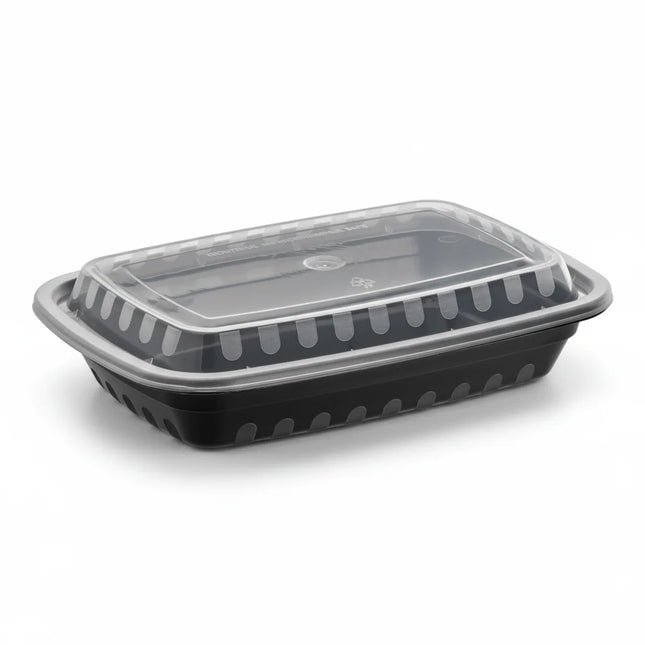 16 oz Black PP Rectangular Food Container with Clear Lid
