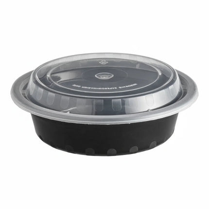 16 oz Black PP Round Food Container with Clear Lid