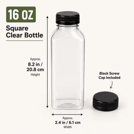 16 oz Clear PET Juice Bottle with Lid - 50/Case