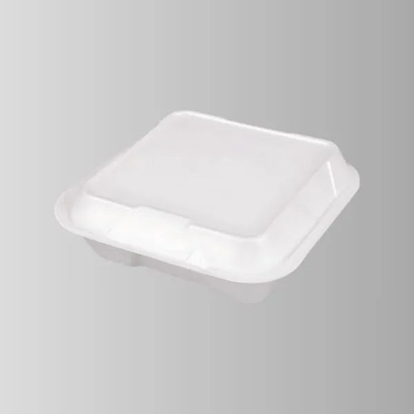 Foam Pak FP9001 White Foam Hinged Lid Large Container 9" x 9" - 1 Compartment – 200/Case