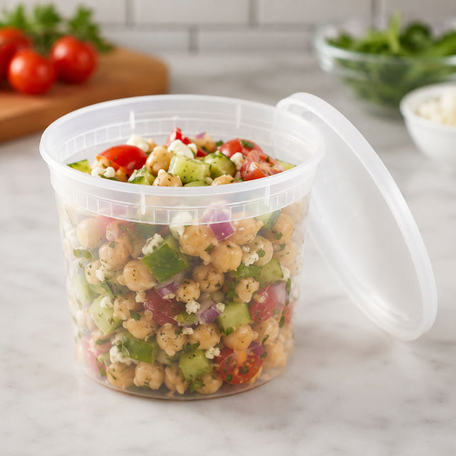24 oz. Heavy-Duty Microwavable Translucent Plastic Deli Soup Containers with Lids - 240/Case