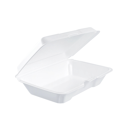 Dart 206HT1R White Foam Hinged Lid Container 9" x 6" - 1 Compartment - 200/Case