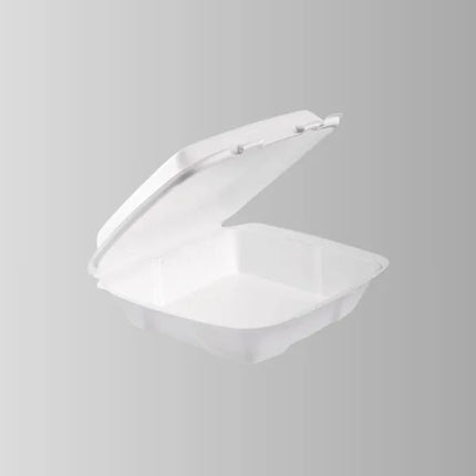 Foam Pak FP2200 White Foam Hinged Lid Small Container 8" x 7" x 3.2" - 1 Compartment – 200/Case