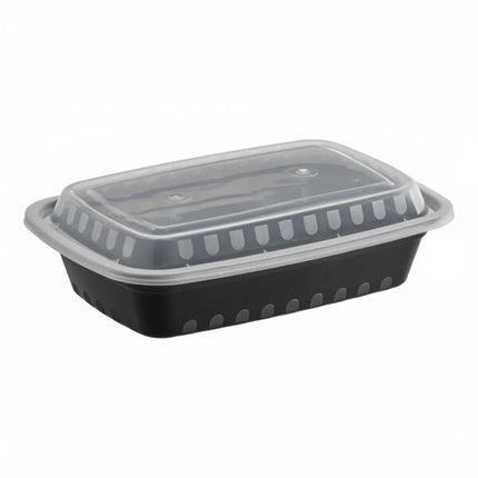 24 oz Black PP Rectangular Food Container with Clear Lid