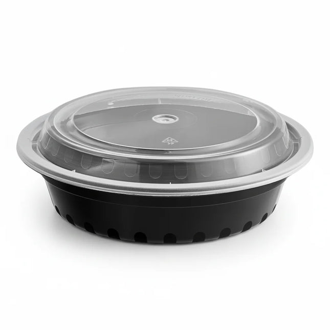 24 oz Black PP Round Food Container with Clear Lid