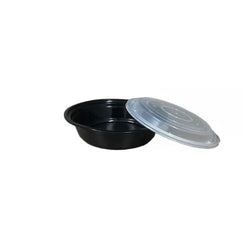 Recipiente redondo resistente para microondas, de color negro, de 24 oz, con tapa, 7 1/4", 150 unidades por caja 