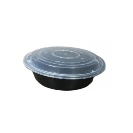 24 Oz Black Round Microwavable Container with Clear Lid - 150/Case