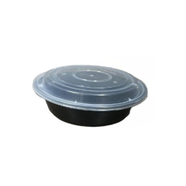 24 Oz Black Round Microwavable Container with Clear Lid - 150/Case