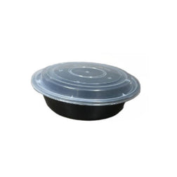 Recipiente redondo resistente para microondas, de color negro, de 24 oz, con tapa, 7 1/4
