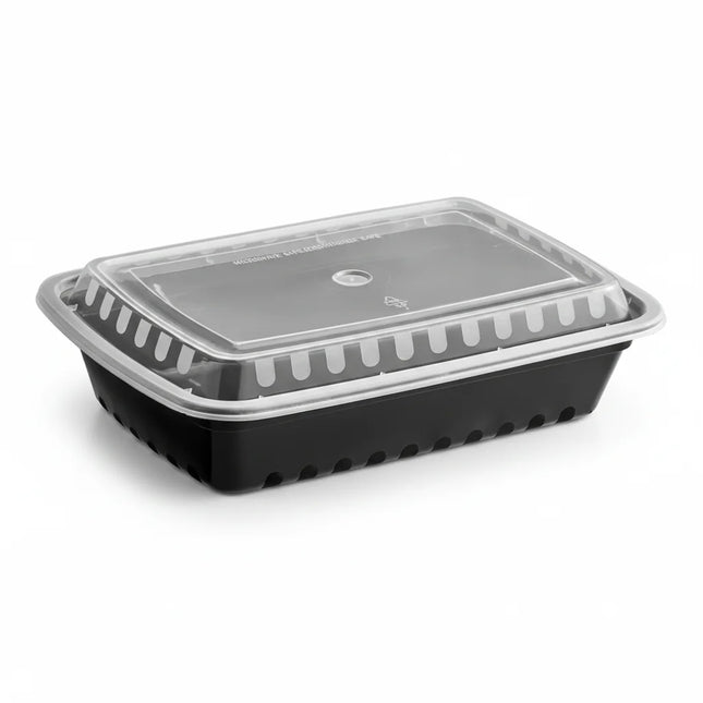 28 oz Black PP Rectangular Food Container with Clear Lid