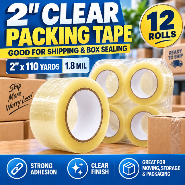 2" Clear Packing Tape, 110 Yards, 1.8 Mil – 12 Rolls