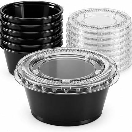 3.25 ounce Black Plastic Food Container with Clear Lid