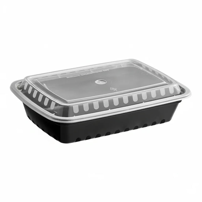 32 oz Black PP Rectangular Food Container with Clear Lid
