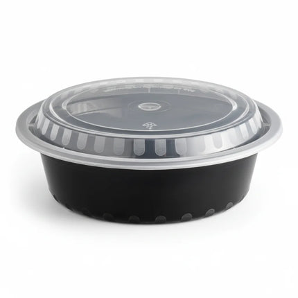 32 oz Black PP Round Food Container with Clear Lid
