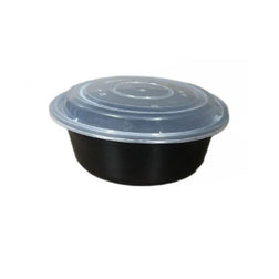 Recipiente redondo resistente para microondas, de color negro, de 32 oz, con tapa, 7 1/4