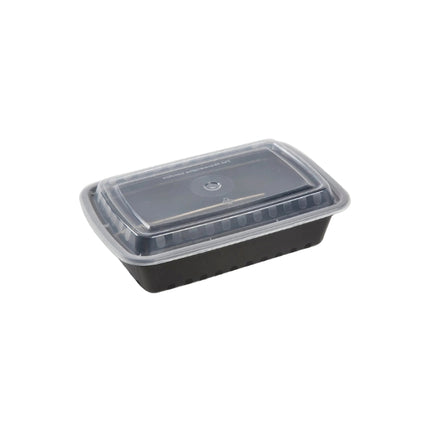 32 Oz Black Rectangular Microwavable Container with Clear Lid - 150/Case
