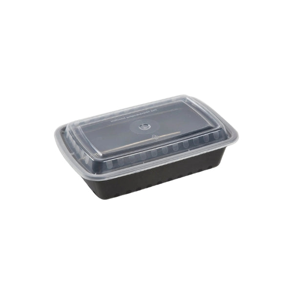 32 Oz Black Rectangular Microwavable Container with Clear Lid - 150/Case