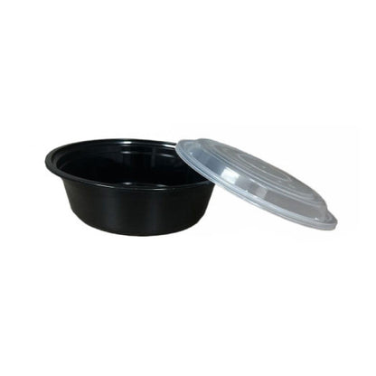 37/38 oz. Black Round Microwavable Heavy Weight Container with Lid 150/Case
