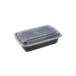 32 Oz Black Rectangular Microwavable Container with Clear Lid - 150/Case