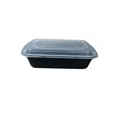 32 Oz Black Rectangular Microwavable Container with Clear Lid - 3 Compartment - 150/Case