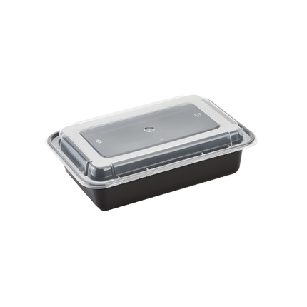 38 oz. Black Rectangular Microwavable Container with Clear Lid - 150/Case