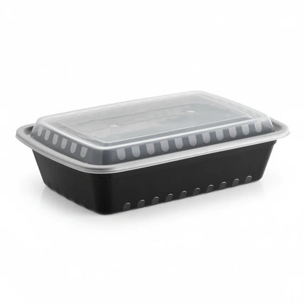 38 oz Black PP Rectangular Food Container with Clear Lid