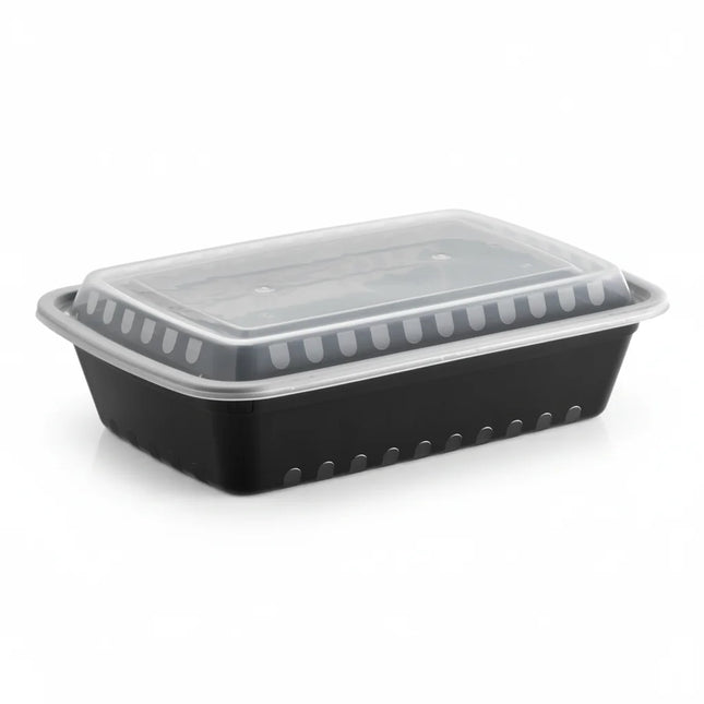 38 oz Black PP Rectangular Food Container with Clear Lid