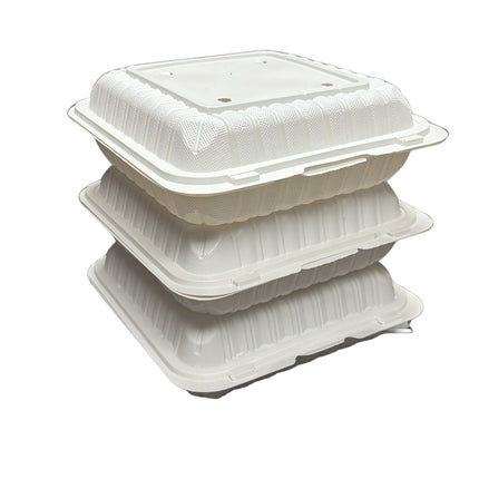 3 White Hinged Container 1 Compartment back stacked