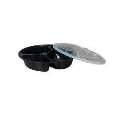 Recipiente de 33 oz, redondo, de 9" y 3 compartimentos, resistente, apto para microondas, con tapa, 150 unidades por caja 