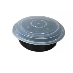 Recipiente redondo resistente para microondas, de color negro, de 48 oz, con tapa, 9 in, 150 unidades por caja 