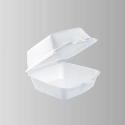 Foam Pak (55002/50HT1) White Foam Hinged Lid Container 5.35" x 5.45" x 2.85" - 1 Compartment – 500/Case
