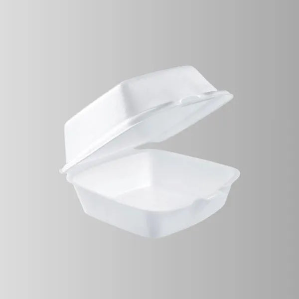 Foam Pak (55002/50HT1) White Foam Hinged Lid Container 5.35" x 5.45" x 2.85" - 1 Compartment – 500/Case