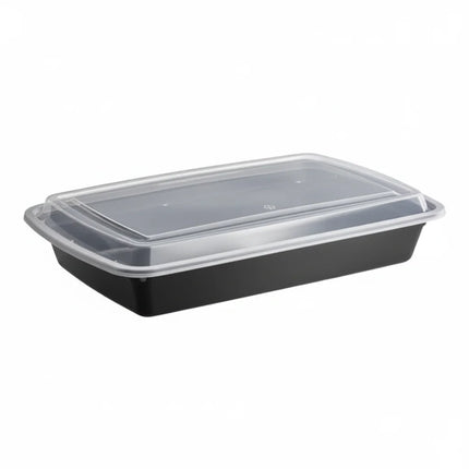 58 oz Black PP Rectangular Food Container with Clear Lid