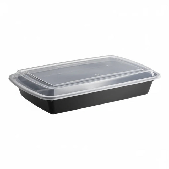 58 oz Black PP Rectangular Food Container with Clear Lid